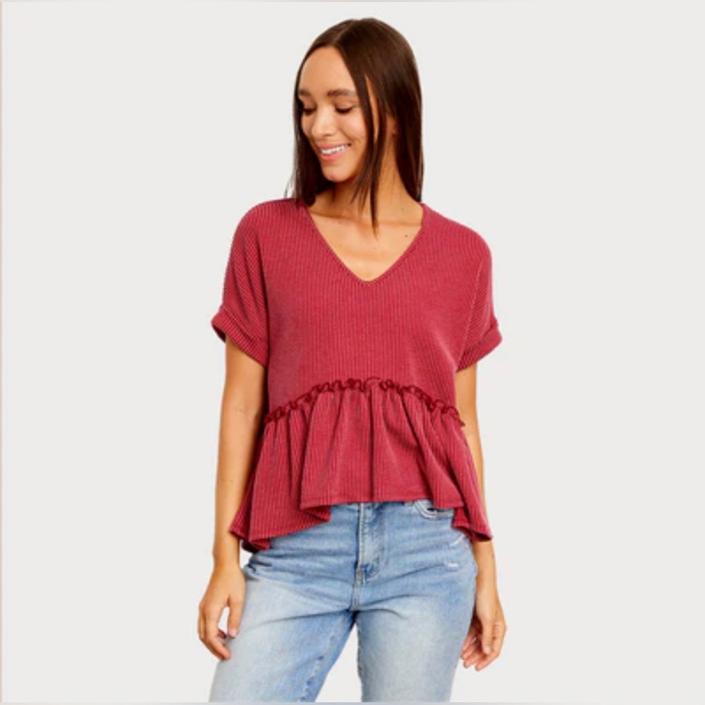 Palm Short Sleeve Burgundy Shirt